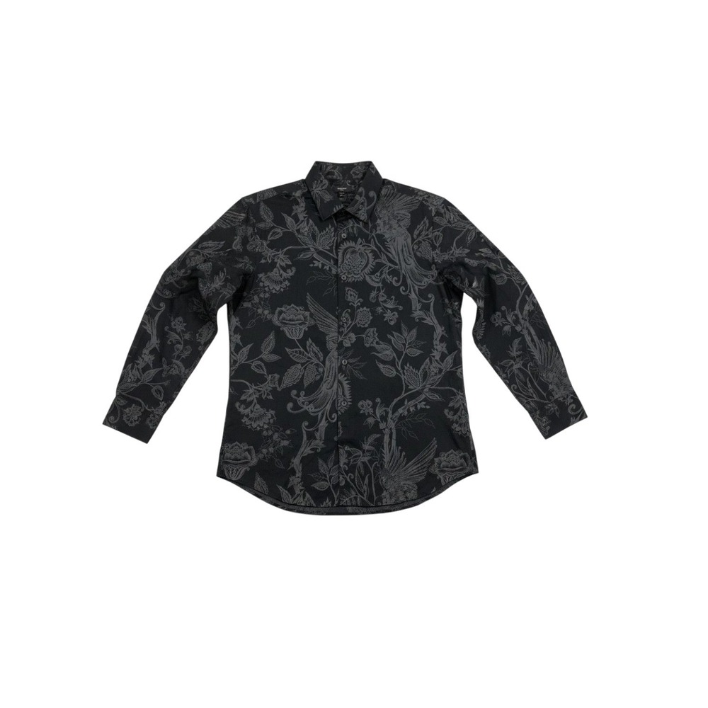 Express Men's Black Floral Paisley Print Button Up Shirt Slim 1MX Flip Cuffs Sm